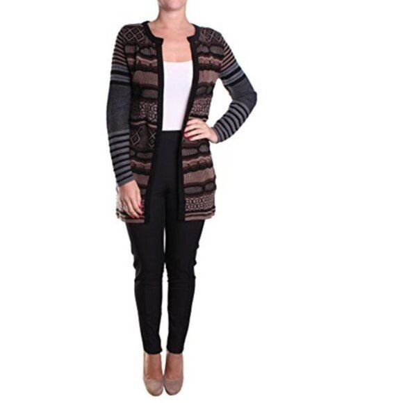 Desigual Jers Dounty‎ Longline Cardigan Duster Brown Fair Isle Size M - Picture 7 of 8